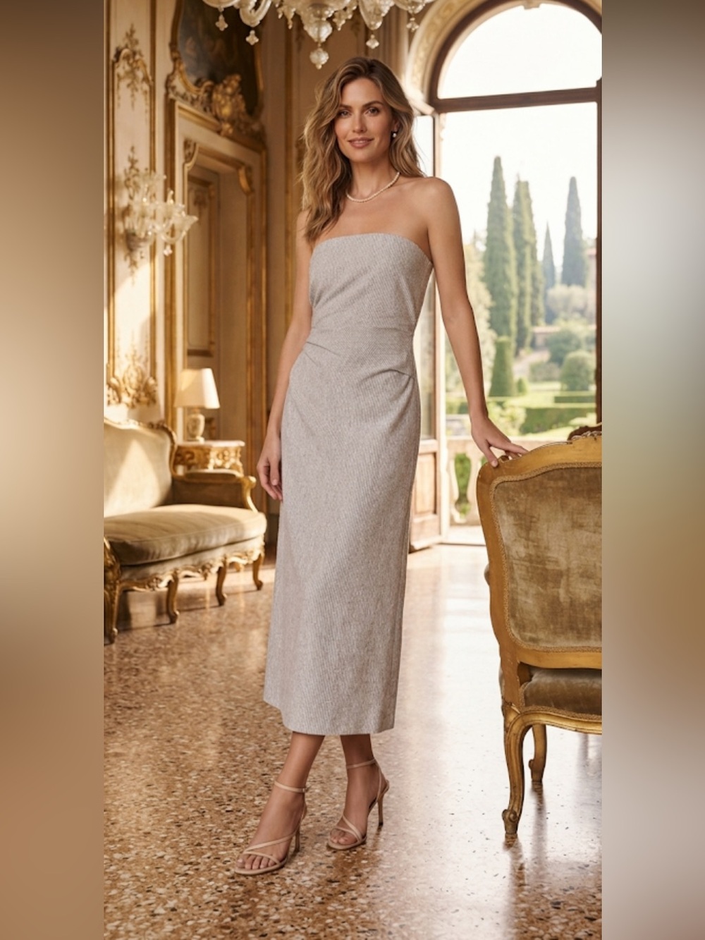 New Vince Light Gray Spaghetti-Strap Midi Dress size 10 - Picture 6 of 16